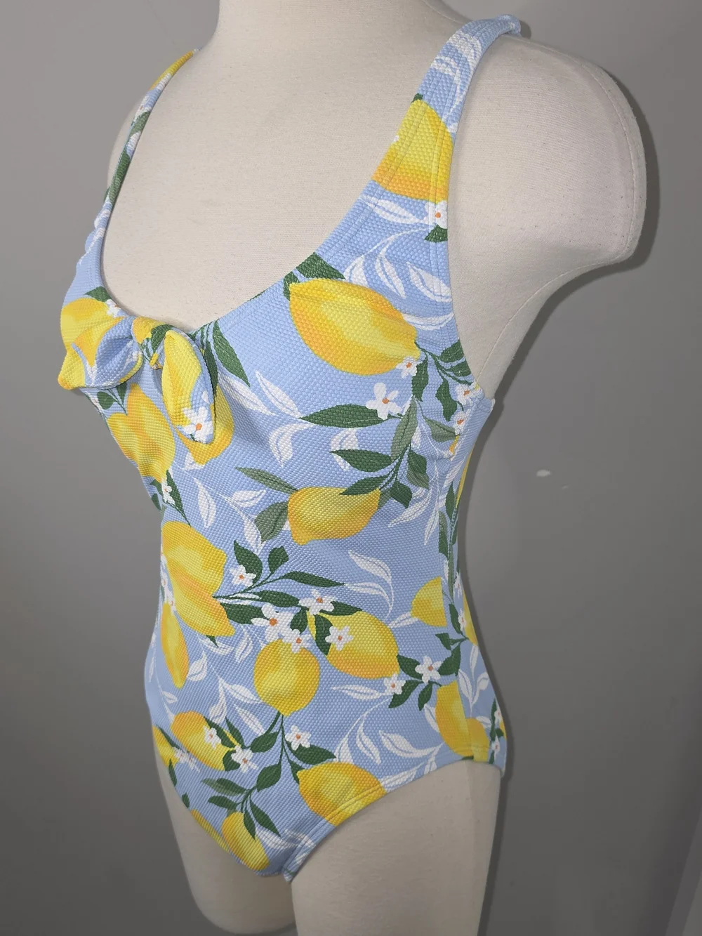 Time and Tru Lemon Print One-Piece Swimsuit Yellow Light Blue Sz L (12-14)